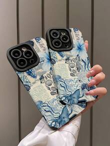 1 件海洋元素拼贴图案垂直仿皮纹理经典防摔软 TPU 手机壳适用于 Apple 和 16/16PLUS/16PRO/16PROMAX - 彩色 - 查看 4