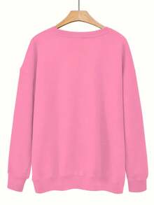 2026 Valentine's Day "LOVE" Pattern Printed Sweatshirt - Leopard Print And Glitter Decoration, Plus Size Women's Casual Long Sleeve Round Neck, Autumn And Winter Machine Washable Polyester Fabric, Suitable For Cheerleading Uniforms And Daily Outfits, Comfortable Fabric, Valentine's Day Gift Loose And Comfortable Winter Clothes For Women Women's Coats - 粉紅色 - 查看 2