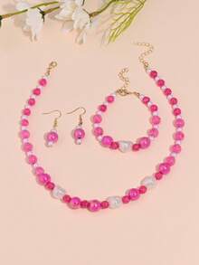 Set de 4 piezas de collar con cuentas en forma de corazón, pulsera y aretes minimalistas y elegantes, adecuado para hombres y mujeres, ideal para vacaciones, fiestas, uso diario, un regalo maravilloso para Halloween, Navidad, Acción de Gracias, cumpleaños