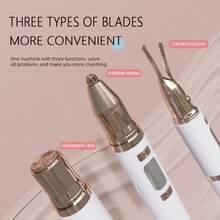 Three-In-One Heated Eyelash Curler And Electric Eyebrow Trimmer/Shaver, Multi-Functional Three Usage Heads - USB Rechargeable 180mAh Lithium Battery, Facial Electric Shaver, Full-Body Hair Remover, Rechargeable Painless Eyebrow And Nose Bikini Hair Trimmer, Gentle Heating, Mechanical Styling, No Laser Function, Portable Beauty Tool, Easy To Manage Ladies' Electric Hair Remover & Lip Shaver - Portable Hair Removal Device, Wireless Operation, Ergonomic Design, Replaceable Head Suitable For Face, E