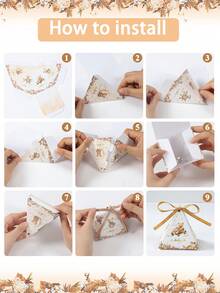 12个装棕熊三角糖果盒，带丝带，可爱棕熊飞机造型糖果盒，适合性别揭晓派对、生日派对餐桌装饰、迎婴派对糖果盒、派对回礼、生日派对、迎婴派对装饰糖果盒、婚礼派对餐桌装饰、礼品包装糖果盒、迎婴派对礼物、性别揭晓派对装饰、迎婴派对装饰 - 棕色小熊baby - 查看 8