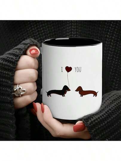 1个11盎司双面腊肠犬印花陶瓷杯——趣味实用。可用洗碗机和微波炉清洗，可盛装牛奶、咖啡、茶等。居家、办公室，四季皆宜。是圣诞节、万圣节、感恩节等节日送给家人、朋友、同事的理想礼物。