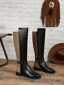 Botas Over-The-Knee de Moda Feminina, Botas de Montaria com Salto Grosso para Outono/Inverno, Novos Lançamentos Botas Altas com Zíper Lateral, Botas de Eixo Alto Versáteis, Botas de Salto Grosso de Estilo Ocidental Casual de Ponta Redonda, Botas de Eixo Longo para Férias, Botas de Inverno Confortáveis, Botas Country Femininas