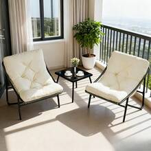 T-ZBDZ Comfortable 3-Piece Balcony Furniture Set With Seat Cushions And Table – Ideal For Small Balconies And Terraces - 白色 - 查看 7