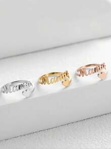 1 pieza Anillo con forma de corazón personalizado con múltiples nombres, anillo ajustable de acero inoxidable personalizado con 1-3 nombres, accesorios de moda para mujer, anillo de apellido único, joyería personalizada de moda, adecuado para uso diario, Día de la Madre, cumpleaños, Halloween, regalos de Navidad - Multicolor - Ver 8