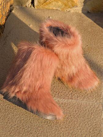 Women's Snow Boots, Fluffy Faux Mink Fur Leopard Print, Off-Season Promotion 2024 Autumn/Winter, Anti-Slip, Plus Size, Slip-On, Thick & Warm, Fashion, Minimalist, Sexy, Slimming, Plush Outdoor Shoes