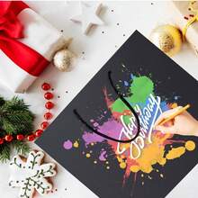 1 pieza Bolsa de regalo de papel negro simple y de mano, de gran capacidad, caja de regalo, bolsa de regalo, bolsa de papel negro, bolsa de compras para hombres y mujeres, adecuada para Navidad y Halloween.