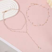 1 pieza Collar de acero inoxidable con perlas falsas, un collar de clavícula ligero, lujoso y elegante para mujeres, perfecto para uso diario o como regalo para amigos y familiares.