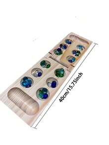 Mancala Board Game - Fun Classic Table Game With Wooden Board For Adults - 48 Glass Mancala Beads & 2 Player Games
