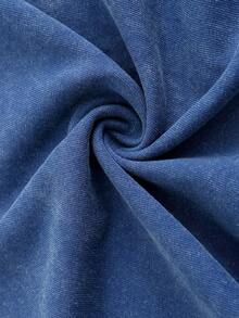 Retro Washed T-Shirt Double Sided Printed (230 Pure Cotton T-Shirt) 'YHWH KING OF KINGS'  Letter And Crown Pattern Print, Men's T-Shirt, Men's Casual, Comfortable, Fashionable T-Shirt, Street Style Cotton - 寶藍色 - 查看 5