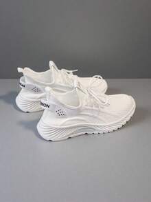 2025 New Style Women's Casual Sports Shoes Solid Color Lace-Up Slip-On Wear-Resistant Eva Insole Women's Tennis Shoes Indoor Exercise Outdoor Hiking Autumn And Winter Women's Shoes - White - View 2