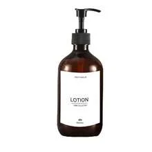 1 Stück 500ml nachfüllbare bernsteinfarbene Shampoo-Duschgel-Flasche mit Pumpe, Geschirrspülmittel, Conditioner, Körperwaschspender für Hotelbadezimmer Zubehör, inklusive wasserfestem Etikett, Einweihungsgeschenk