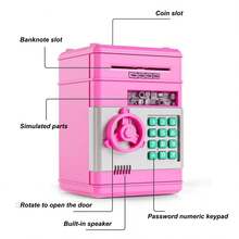 Kids Cartoon Password Box Piggy Bank ATM Music Automatic Roll Money Saving Deposit Machine Toy - Pink - View 7