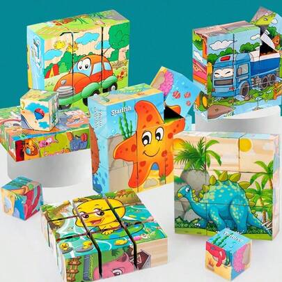 Wooden Building Blocks Puzzle, Suitable For 1-3-5 Years Old Toddlers, Montessori Learning Game, Educational Interactive Toy, Preschool Children Cube Puzzle