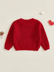 Suéter de San Valentín para bebé, manga larga, cuello redondo, bordado de corazón y letras, top de punto para niño pequeño - Multicolor - Ver 7