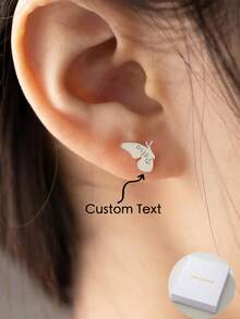 A Pair Of Bespoke Monogrammed Butterfly Wing Stud Earrings, Crafted From Stainless Steel. These Minimalist Butterfly Studs Feature A Distinctive, Understated Design. Perfect As A Gift For Her On Occasions Such As Christmas, Valentine's Day, Birthdays, Or Anniversaries.