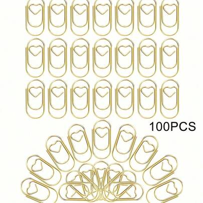 100pcs Miniature Gold Heart Shaped Paper Clips, Versatile Metal Office Supplies For Study, Office, And Home,Back To School,School Supplies