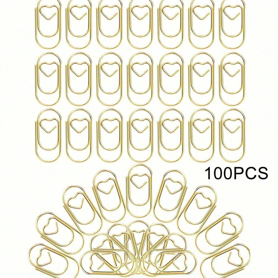 100pcs Miniature Gold Heart Shaped Paper Clips, Versatile Metal Office Supplies For Study, Office, And Home,Back To School,School Supplies - Mini Heart Shape - View 1