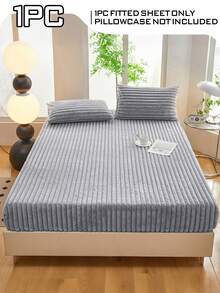 1 قطعة مفرش سرير مخطط من الفليس مبطن ودافئ، طقم مفرش سرير، غطاء واقي للمرتبة فاخر ناعم وممتع للنوم، مناسب للغرف النوم والنزلاء والضيوف في فصول الخريف والشتاء والربيع، يناسب أحجام السرير التوأم والكامل والملكي والملكي الكبير