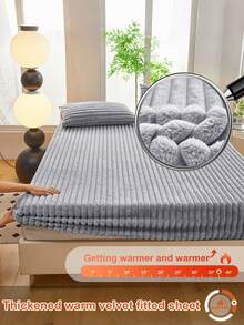 1 قطعة مفرش سرير مخطط من الفليس مبطن ودافئ، طقم مفرش سرير، غطاء واقي للمرتبة فاخر ناعم وممتع للنوم، مناسب للغرف النوم والنزلاء والضيوف في فصول الخريف والشتاء والربيع، يناسب أحجام السرير التوأم والكامل والملكي والملكي الكبير