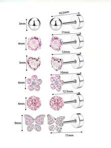 10pcs Flat Back Earrings For Women Multipack Earrings | Helix Earrings | Cartilage Earring | Hypoallergenic Earrings | Screw Earrings Studs For Party Wedding Daily Wear Gift For Friends Valentines - Ear Stud - View 8