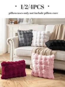 1/2/4pcs Luxury Faux Fur Toscana Pillow Covers, Without Pillow Insert, Soft & Comfortable, Fluffy, Home Decor Cushion Covers, Suitable For Living Room Sofa, Bedroom Headboard, Pink Plush Pillow Covers, Extra Large Size Pillow Covers, Zipper Closure, Machine Washable, Size 45x45 Inches, Oeko-Tex Certified - Pink - View 3
