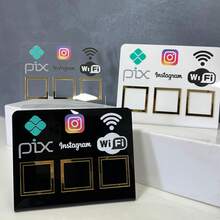 Placa Pix Display Mesa Balcão 3 QR Code - branco com bronze - Visão 2
