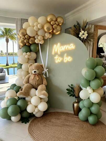 112pcs, Beige Gold Sage Green Balloon Garland Arch Kit Balloons For Wedding Birthday Indoor Balloons Baptism Decorations, Wedding Decoration, Party Decoration, Anniversary Decoration, Bridal Shower Decoration