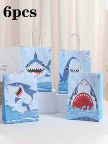 6 piezas/12 piezas Bolsas de regalo de fiesta de tiburón, bolsas de regalo de fiesta de cumpleaños de tiburón azul con asas retorcidas, suministros para fiesta de tiburón, decoraciones de baby shower de océano de verano