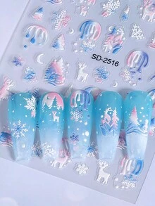 3 pezzi Adesivi per unghie natalizi 5D a gradiente, con fiocchi di neve, alberi di Natale, alci, palline di cristallo, luci colorate e neve, design carino ed elegante in stile Y2K per Natale e Capodanno, decorazioni per unghie autoadesive, gel polish, decalcomanie