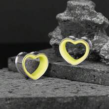 2pcs Stainless Steel Dual-Tone Heart Shaped Ear Gauges, Suitable For Various Ear Types, Ear Piercing Jewelry, Earrings, New Low Allergy Accessories, Gift For Women - Heart - View 50