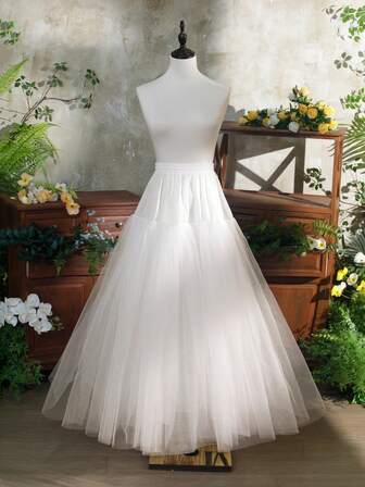 4-Layer White Natural Tulle Petticoat, Soft Lolita A-Line Long Skirt Slip, Bridal Dress Underskirt, Seamless & Steelless