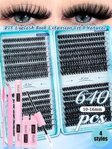 640pcs Eyelash Extension Kit, DIY Eyelash Extension Set, Individual Lash Cluster, D Curl Eyelash Extension Kit, Includes Adhesive, Sealant And Eyelash Extension Tools, Suitable For Daily Use, Travel, Beginners, Weddings, Dates, Parties, Holidays, Great For Christmas/Halloween/Gift Lash Set - Black - View 16