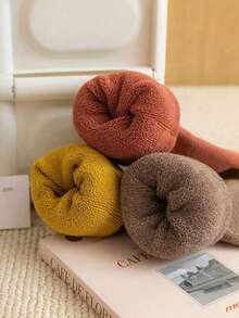 1/3 双装女士加厚保暖过膝袜，柔软透气纯色毛圈小腿袜，冬季保暖（尺码偏小），舒适袜子 - 彩色 - 查看 10