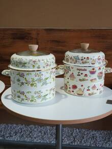 1 buc. Abur emailat cu abur, vase de gătit multifuncționale de mare capacitate pentru uz casnic, abur mic, gros, vopsit, cu strat dublu, abur cu un singur strat, picnic în aer liber, vase de gătit portabile pentru camping, poate fi folosit pe șemineu, aragaz, aragaz pe gaz, abur esențial pentru bucătărie, poate fi folosit ca și cadou pentru prieteni și rude