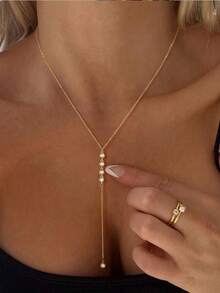 1条时尚性感水钻Y字形金色项链，女士迷人闪亮长项链，适合女孩佩戴，魅力派对饰品，夏季海滩度假旅行项链，适合派对佩戴，也是送给妈妈的礼物 - 長款Y型鑲鑽項鍊-金 - 查看 4