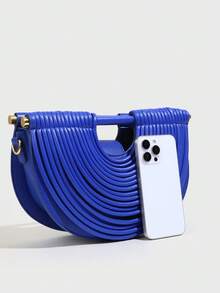 面条元素手提包，饺子形女士斜挎包，马鞍包 - 藍色 - 查看 7