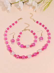 Set de 4 piezas de collar con cuentas en forma de corazón, pulsera y aretes minimalistas y elegantes, adecuado para hombres y mujeres, ideal para vacaciones, fiestas, uso diario, un regalo maravilloso para Halloween, Navidad, Acción de Gracias, cumpleaños