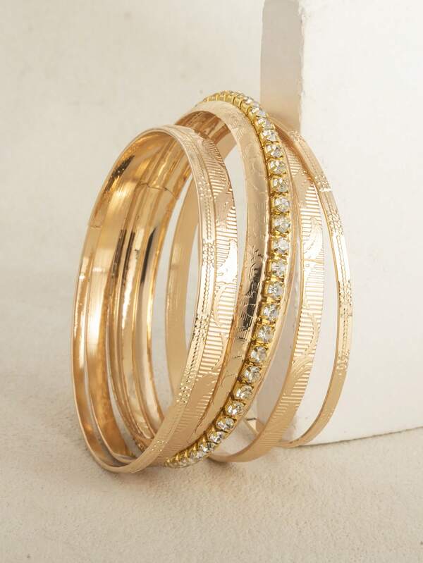 5pcs Girls Claw Chain Feather Polka Dot Floral Combination Stacked Bracelets, Ideal Gift For Dates And Holidays