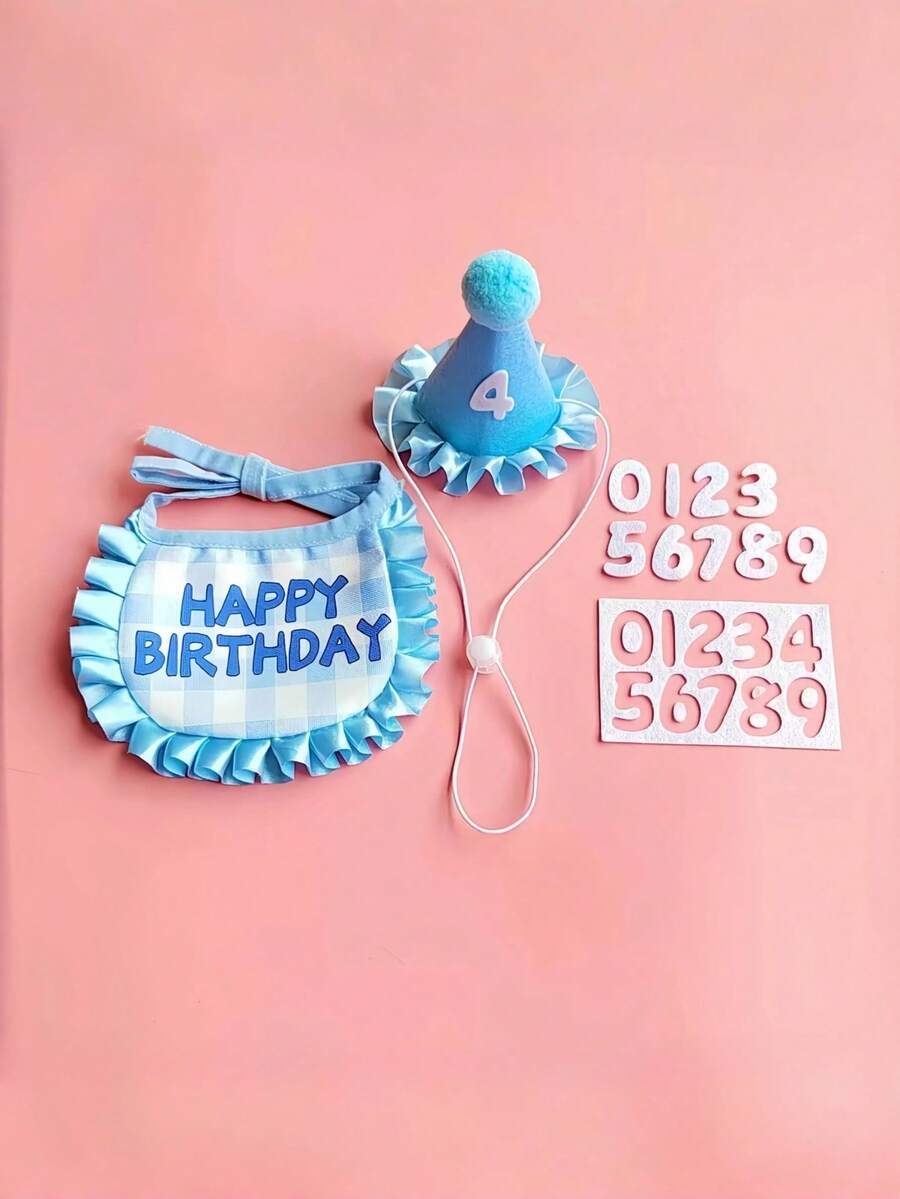 1 Bộ mũ và yếm sinh nhật cho thú cưng, đồ trang trí sinh nhật dễ thương phù hợp cho mèo và chó, quà tặng sinh nhật cho thú cưng đáng yêu - Nhiều màu - Xem 1