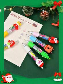 Zestaw 24 szt./6 szt./zestaw uroczych, czterokolorowych długopisów kulkowych i kartek świątecznych, idealny dla uczniów, czterokolorowe mini długopisy kulkowe, kolorowe długopisy, 4-kolorowy tusz, odpowiedni do szkolnych artykułów biurowych, uroczy wzór Świętego Mikołaja, renifera i bałwana – idealny do biura, jako nagroda w klasie, zabawny prezent zbiorczy, upominki na imprezę, prezenty urodzinowe, prezenty świąteczne - Wielokolorowe - Zobacz 3