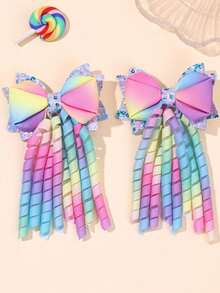 2pcs Colorful Shiny Korker Hair Clips, Suitable For Girls, Ombre Rainbow Color Hair Clips, Multi-Tail Design, Satin Alligator Clips, Shiny Teenage Hair Accessories, Gift For Girls - Multicolor - View 10