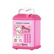 Various Styles & Colors Available, Piggy Bank With ATM Box Design, Password & Fingerprint Unlock, Coin Storage, Music/Sound Effects/Voice Prompt, Manual Paper Roll, Handheld, Educational & Interactive, Suitable For Children 3+ Years Old, Random Accessories (Batteries Not Included), Child Safety Certified - Multicolor - View 11