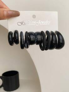 5 件/套黑色迷你 C 型耳环，时尚经典风格珠宝套装，适合女性日常佩戴 - 黑色 - 查看 1