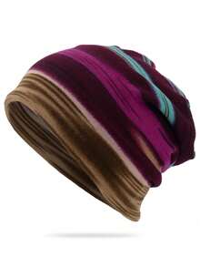 1pc Minimalist Casual Colorblock Striped Jacquard Knit Beanie, Warm Fabric, Unisex, Fashion Versatile Headwear For Outdoor Activities And Daily Wear, Multi-Color Options