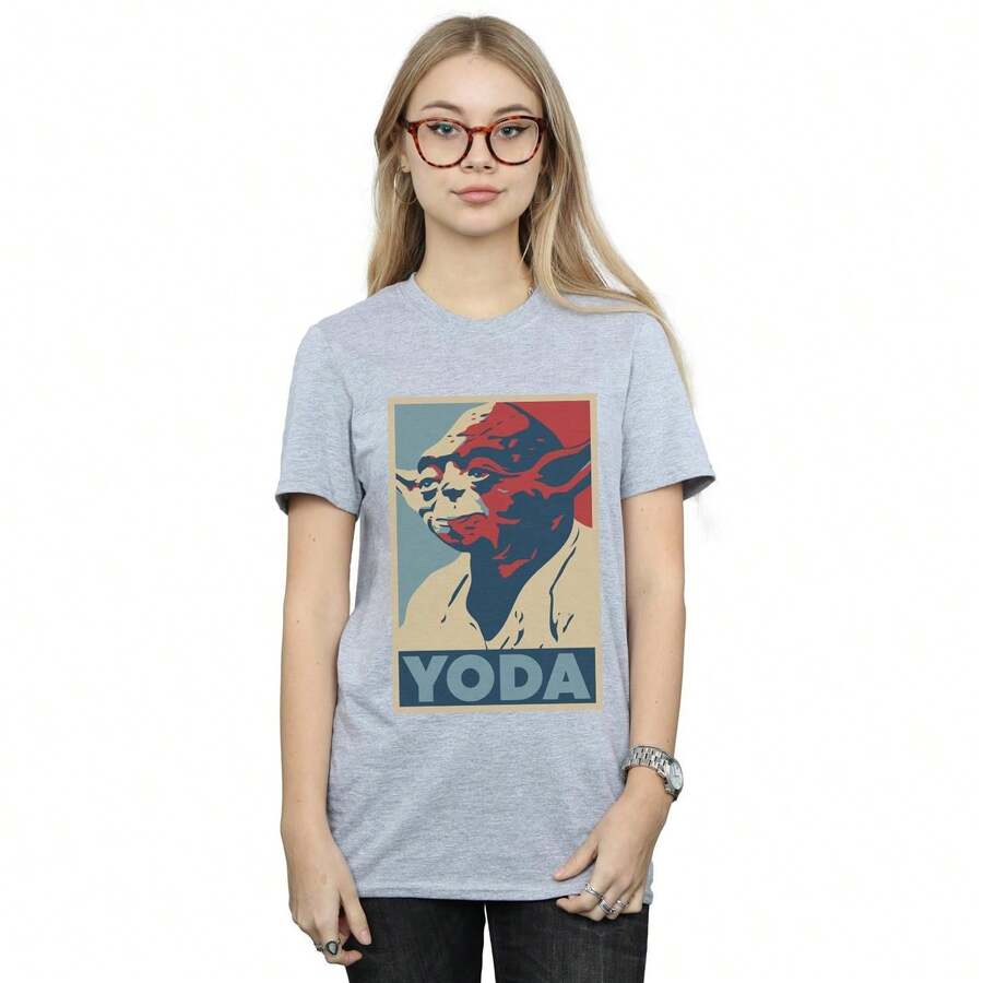 Star Wars Womens/Ladies Yoda Poster Cotton Boyfriend TShirt (Sports Grey) - Grey - View 1