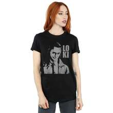 Marvel Camiseta Boyfriend de algodão com estampa de cabeça de Loki para mulheres (preta)