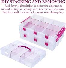 MyGift 11 Inch Clear Arts And Crafts Stackable Container, Sewing Supplies Storage Organizer Case With Pink Accents, 24 Customizable Compartments, And 6 Drawers With Removable Dividers - 黑色(僅限添加托盤) - 查看 9