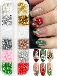 3D Christmas Series Pearl Christmas Nail Art Decorations Colorful Half Round Beads Nail Jewelry Autumn And Winter Christmas DIY Resin Rhinestones Manicure Accessories