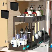 1 Pack Multi-Purpose Pull-Out Storage Organizers, Under Sink Organizers And Storage For Bathroom & Kitchen, Under Cabinet Organizers And Storage, Thanksgiving Gift. - H型-黑色/1個裝 - 查看 8